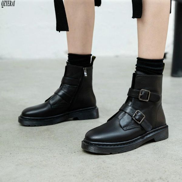 

boots qzyerai size 34-42 style riding genuine leather female fashion women's head layer cowhide shoes, Black
