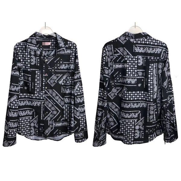 

sleeve long palm pa angel cashew nut printed silk shirt, Black