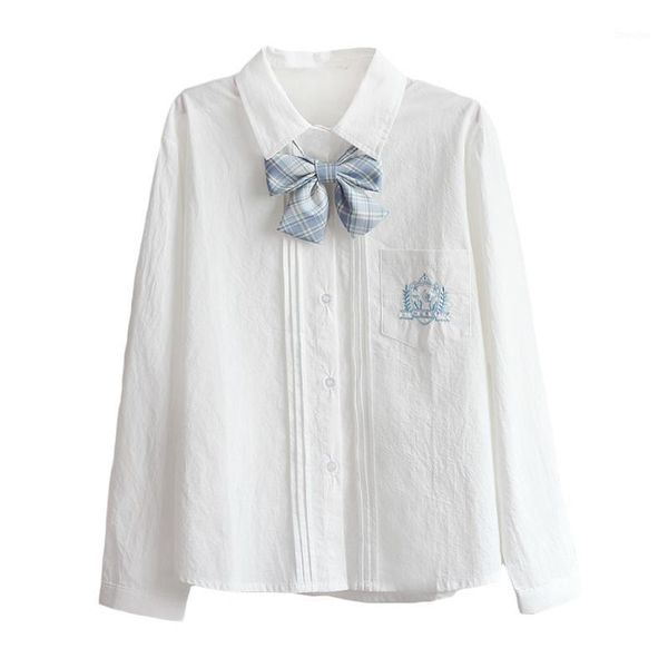 

white blouse and women 2020 summer fashion cartoon embroidery bow shirt long sleeve preppy style ladies korean blouses1
