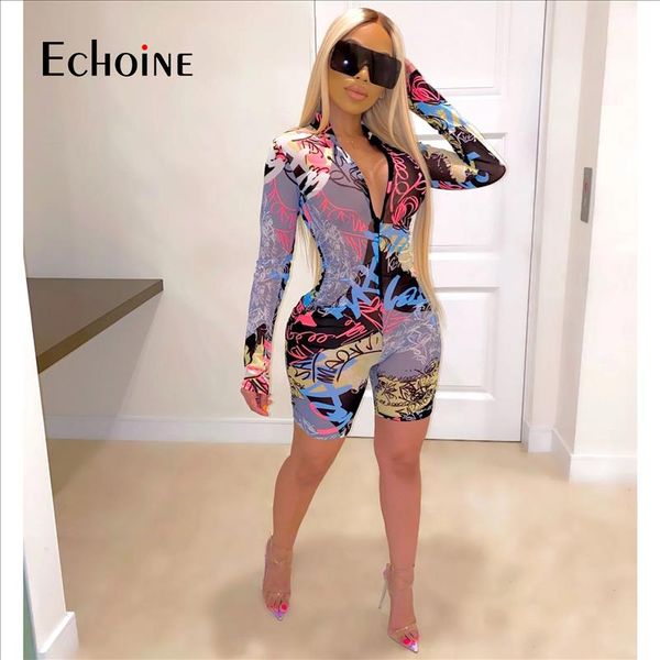 

tie dye print women zipper up bodycon skinny short jumpsuit romper fitness night party playsuit one piece outfit, Black;white
