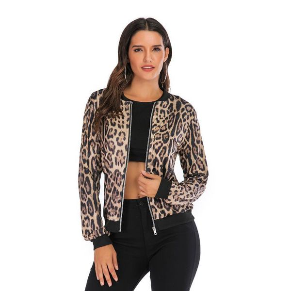 

leopard printed women's jackets 5xl plus size coat o-neck long sleeve short bomber jacket casual jacket woman spring 2021, Black;brown