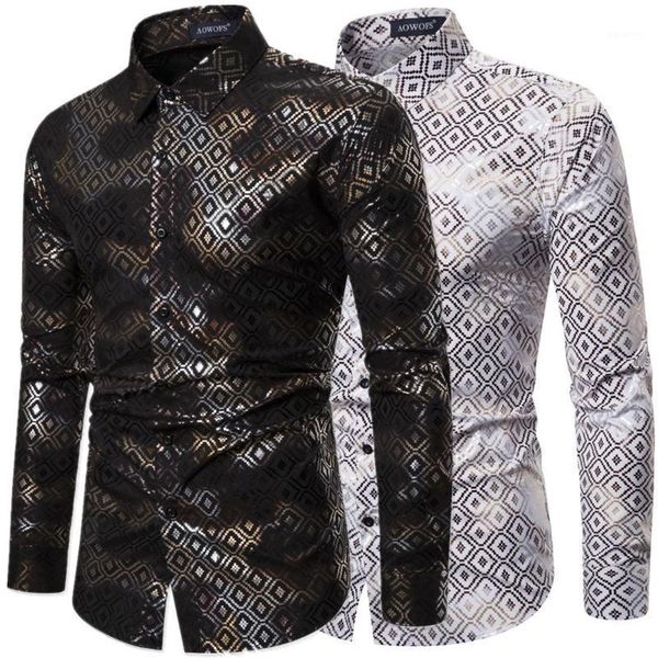 

men new style vacation play long-sleeve personality checkered bronzing business shirt night club european and american sizes xxl1, White;black