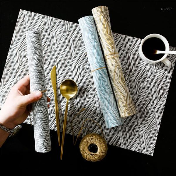 

table runner modern placemats pvc dining mat geometric disc pads bowl coasters 45*30cm waterproof restaurant accessories1
