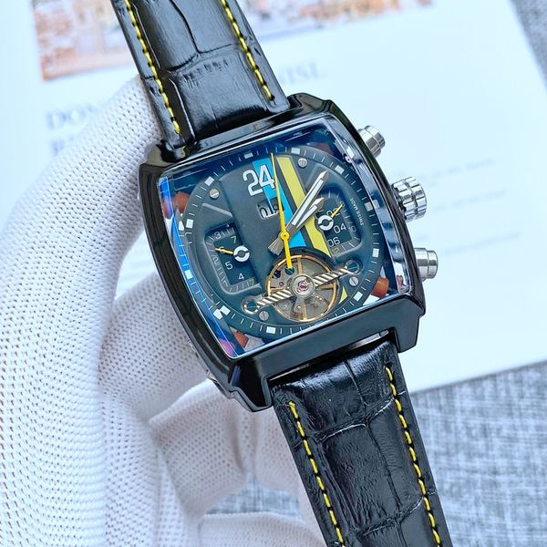 

2021 new arrive luxury mens watches large flywheel five stitches automatic mechanical watch designer brand leather strap fashion gift style, Slivery;brown