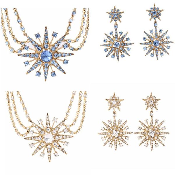 

2021 amybaby luxury fashion vintage blue and white crystal womens necklace stud earring jewelry for party, Silver