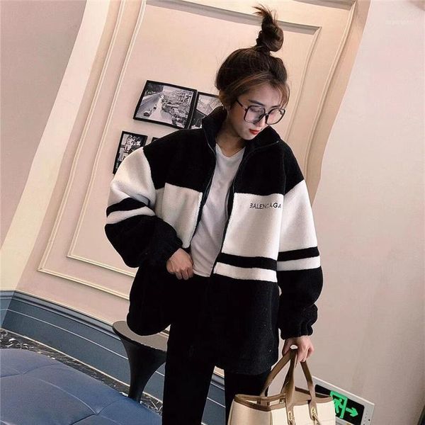 

winter women faux wool fur coat luxuryfur coat loose lapel overcoat thick warm plus size female plush coats a511, Black