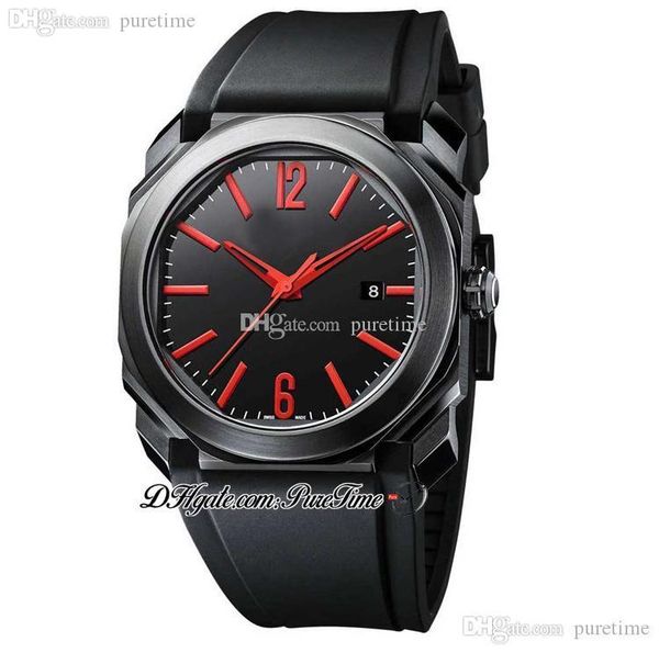 

2021 octo 102738 pvd all black steel case black dial red markers rubber strap automatic mens watch sports watches puretime e07b2, Slivery;brown