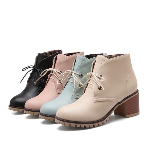 

boots женщины нью-2020 обувь круглый toe низкие каблуки пинетки добыч дамы большой размер высокий каблук rock голеностопного резина твердые, Black