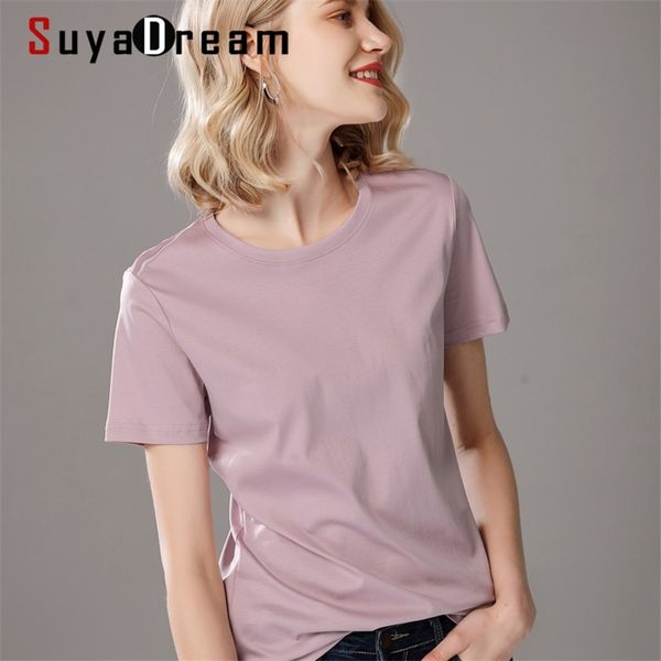 

suyadream women solid t shirts cotton and silk mix plain o neck short sleeved shirts summer candy colors basic 220312, White
