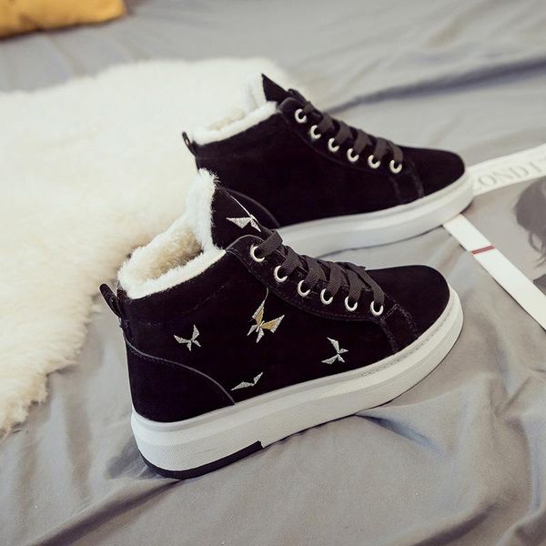 

women casual shoes winter plus velvet high shoes women fashion sneakers keep warm snow boots new cold protection, Black