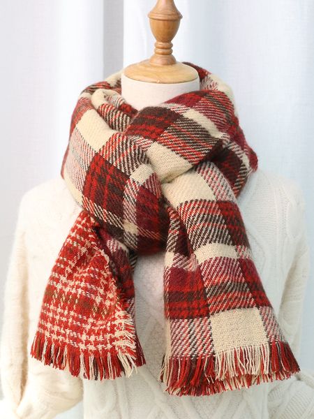 

christmas double-sided red thousand bird plaid scarf for women winter korean british classic versatile thick necked man, Blue;gray