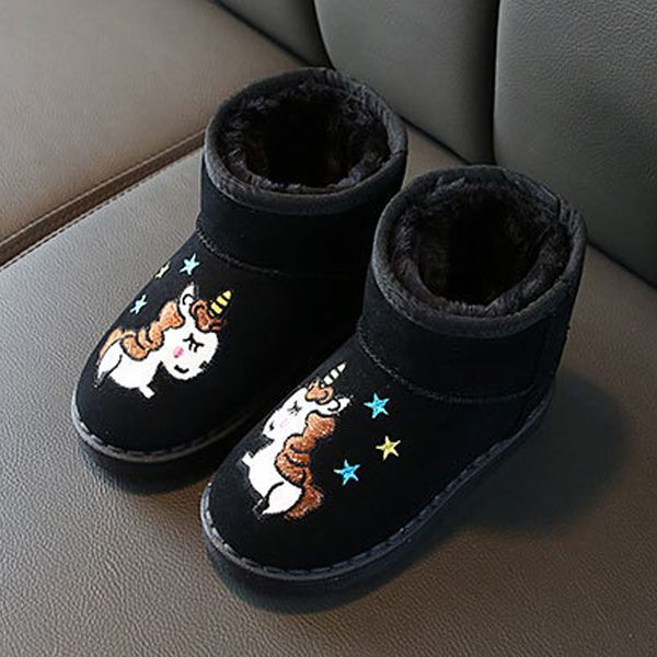 

fashion unicorn snow kids 2019 new arrival children winter shoes thicker ankle boots sneaker for girls boys, Black