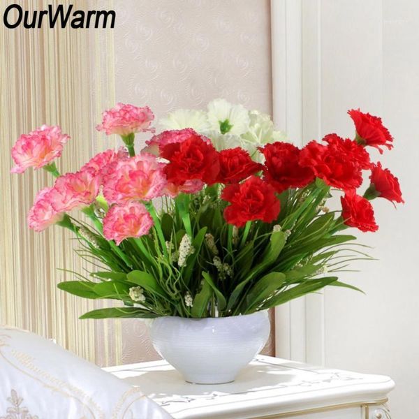 

ourwarm 10 heads artificial carnations fake flowers for wedding bride bouquet silk decorative flowers home decor mother's day1
