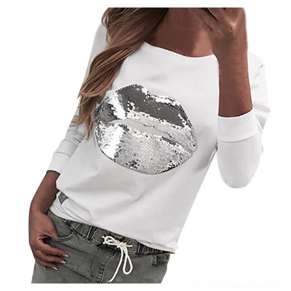 

muywl 2019 internet celebrity lip pattern casual long casual 2019 internet celebrity lip pattern sleeve long sleeve sweater sequins sequins, Black