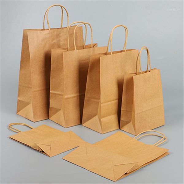 

6pcs white kraft recycled paper bag with handles for wedding party shopping gift packaging retail party business merchandise bag1