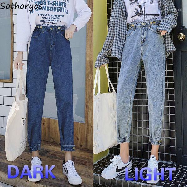 

women jeans female harem trousers high waist buttons all-match ankle-length casual daily korean style chic fit streetwear trendy1, Blue