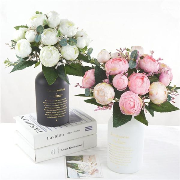 

decorative flowers & wreaths festive pink simulation bouquet artificial rose flower fake bridal holding home interior decor1