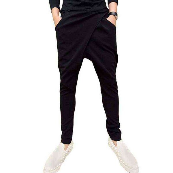 

nightclub singer hip hop harem pants stage costume men punk hiphop baggy pants joggers gothic trousers korean style streetwear w220214, Black