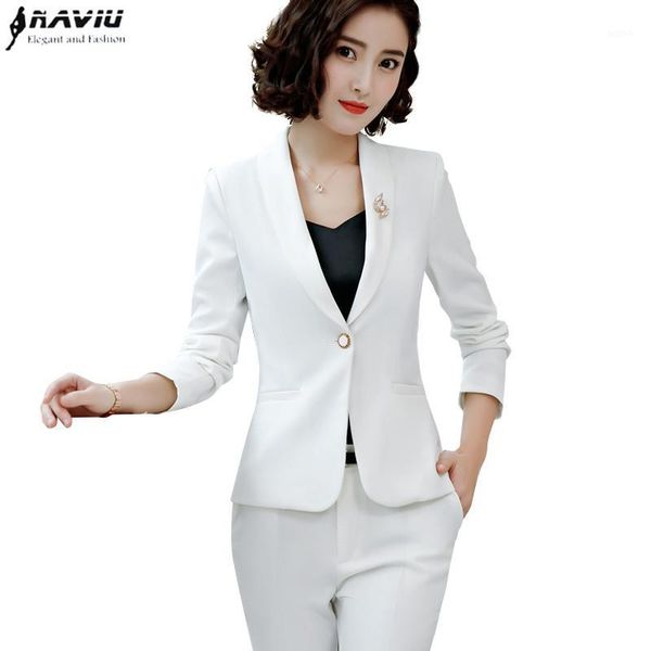 

fashion elegant pants suits women temperament business white long sleeve blazer and trousers office ladies plus size work wear1, White;black
