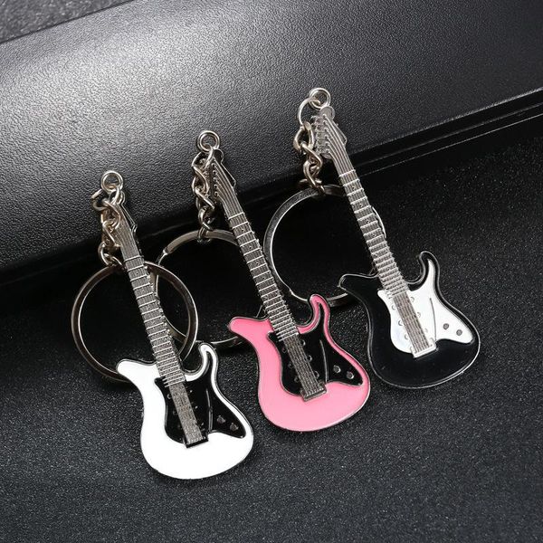 

guitar keychain creative small gifts cartoon laser lettering music instrument pendant, Silver