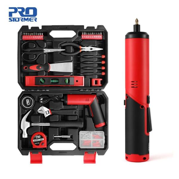 

4v cordless screwdriver li-ion battery usb multi-function household toolbox diy set by prostormer