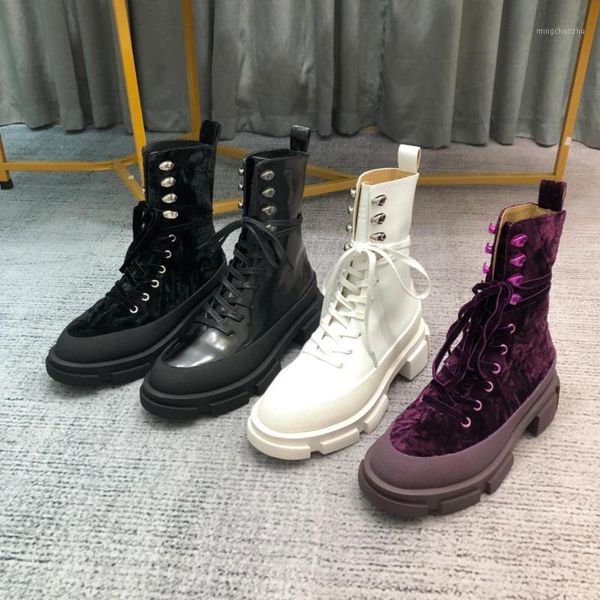 

boots shoes women winter mid calf genuine leather lace up med heels round toe zapatos de mujer1, Black