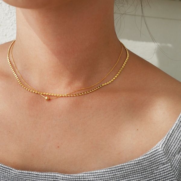 

silvology 925 sterling silver double layer flat bead chain choker necklace for women frosty style elegant necklace party jewelry q0531