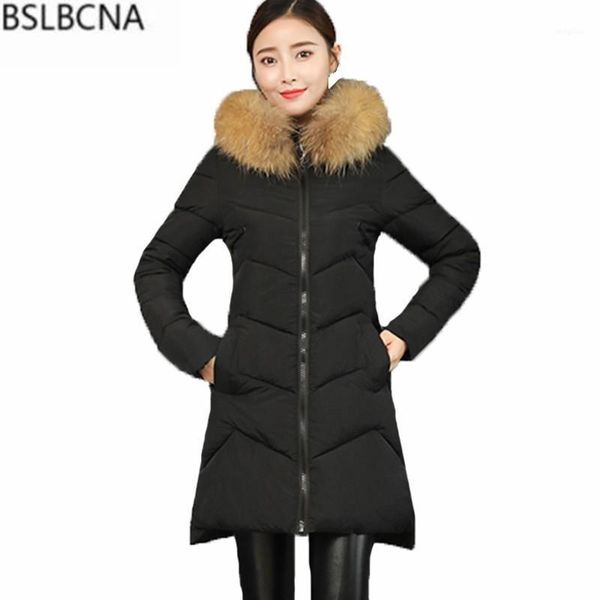 

plus size winter cotton padded jacket women korean fashion clothing long down cotton coat warm slim elegant parka feminina a4231, Black