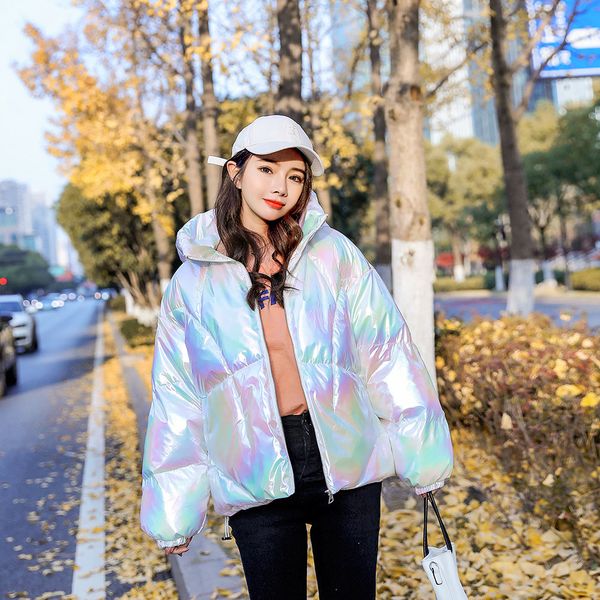 

2021 new colorful bright down women's winter laser cotton short bread coat 0fwa, Black