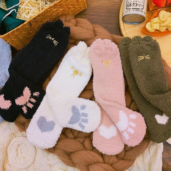 

finetoo cute funny socks women cartoon socks plush fluffy bear cat cartoon thicken sock autumn winter keep warm for girls gift1, Black;white