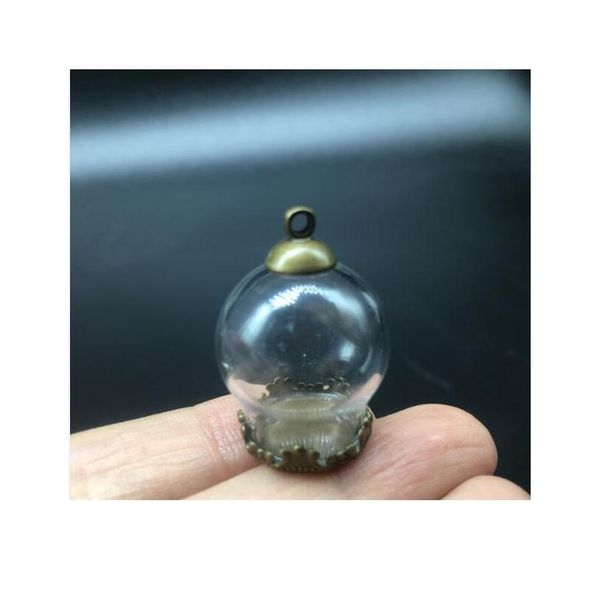 

5sets 20*15mm clear round glass globes orbs metal crown base tray set jewelry finding cap necklace vial pendant wishing jllalf, Black