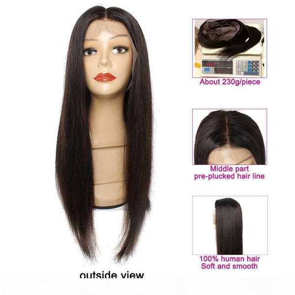 

kisshair 13x4 lace frontal wig natural color straight human hair wig pre-plucked brazilian front lace wigs, Black;brown