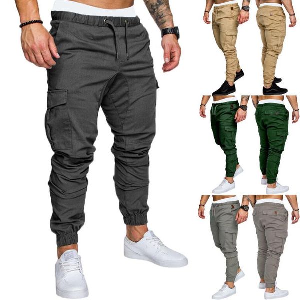

men's pants nice fashion mens skinny fit straight leg trousers men casual pencil jogger cargo with pockets m-xxxl, Black