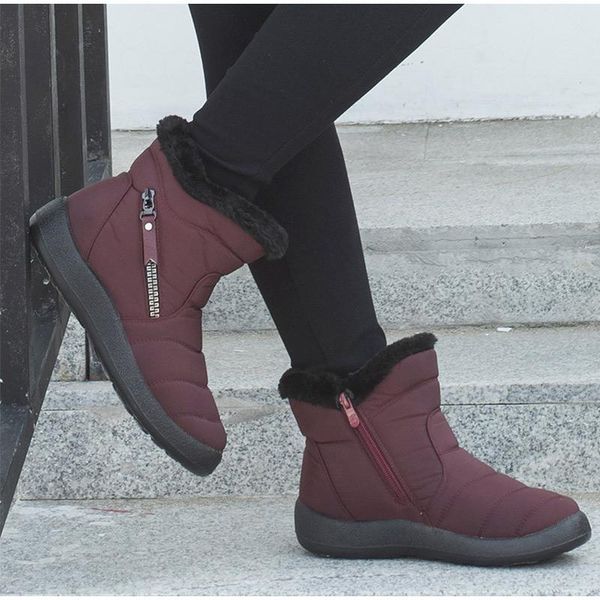 

boots 2021 winter shoes women snow boot zipper ladies warm faux fur ankle woman plush female fashion comfort flat, Black