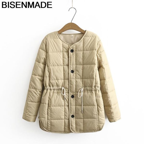 

women's down & parkas bisenmade oversize parka winter warm 2021 loose drawstring waist cotton coat thick padded jacket, Black