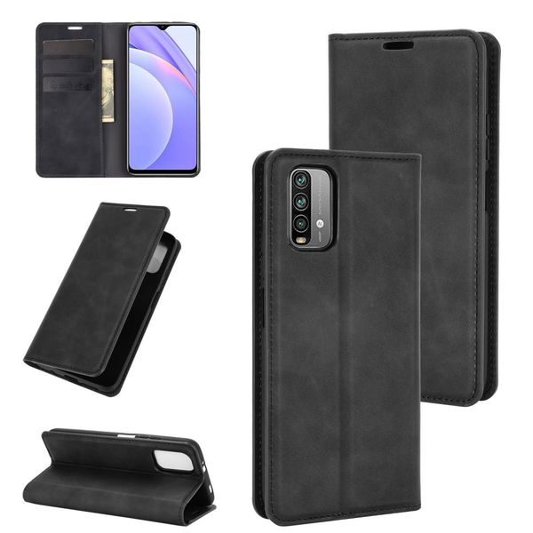 

for xiaomi redmi note 9 4g retro-skin business magnetic suction leather case with holder card slots wallet