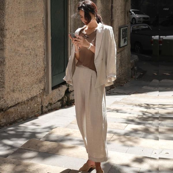 

cotton suit summer new korean loose casual thin cotton and linen small suit jacket wide leg pants female1, White