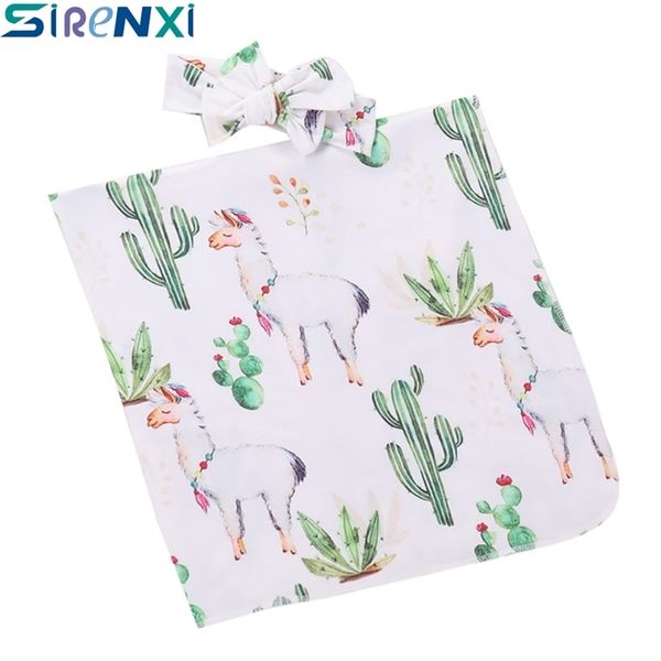 

2pcs newborn baby swaddle blanket set infant alpaca cactus cute sleeping swaddle muslin wrap with sweet headband y201009