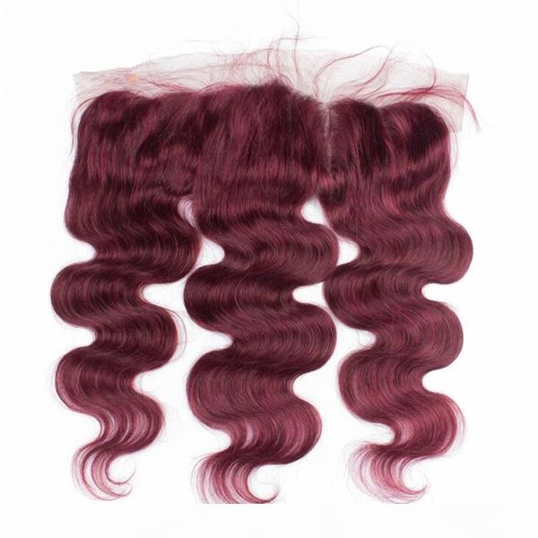 

brazilian burgundy human hair 3bundles with lace frontal 99j wine red body wave hair with ear to ear full lace frontals, Black;brown