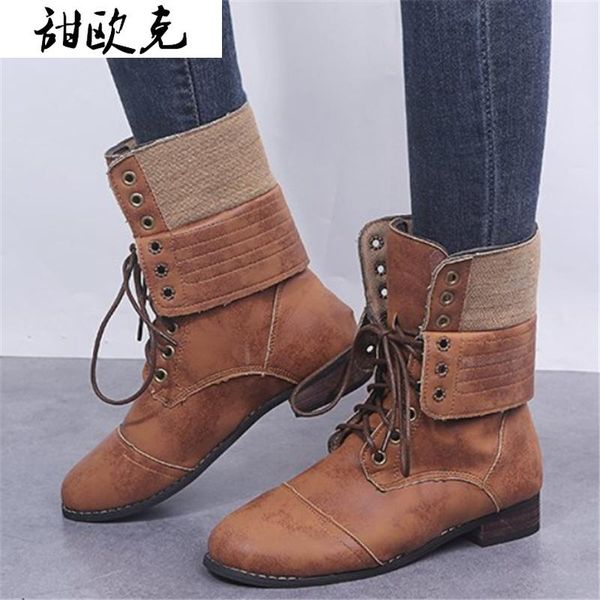 

boots 2021 winter women's leather boot fashion women ankle low heel warm lace up for botas mujer, Black