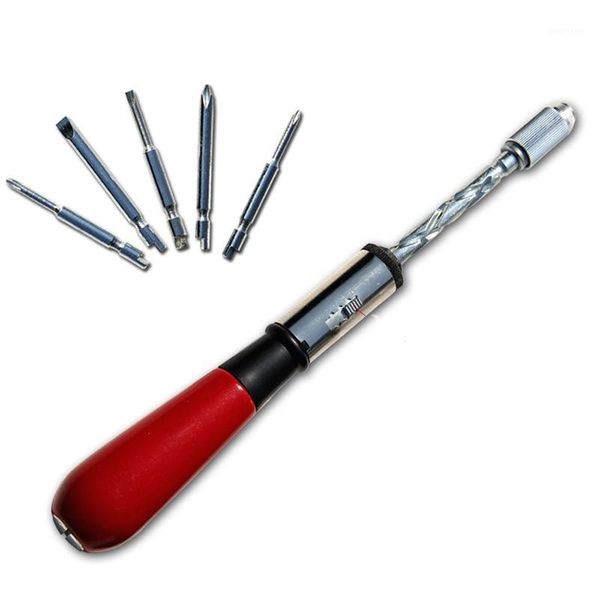 

260mm spiral screw driver hand pressing ratchet screwdriver with slotted and screwdriver bits1