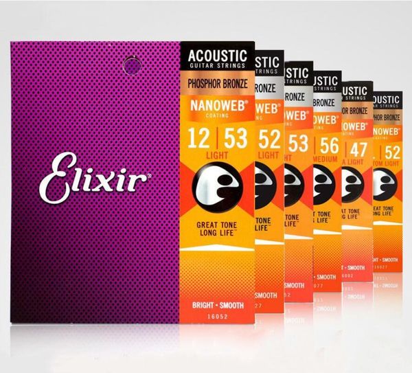 Cordas de guitarra acústica Elixir Fósforo Bronze Shade 16077,16002,16052,11025,11052,16027,16102,11100,11002,11027,12000,12002,12050,12052, ect