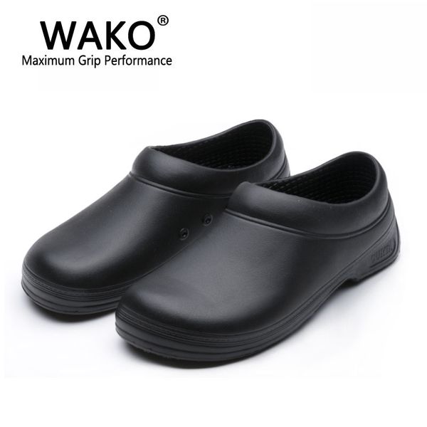 

wako male chef shoes men sandals for kitchen workers super anti-skid non slipping shoes black cook shoes safety clogs size 36-45 y200107