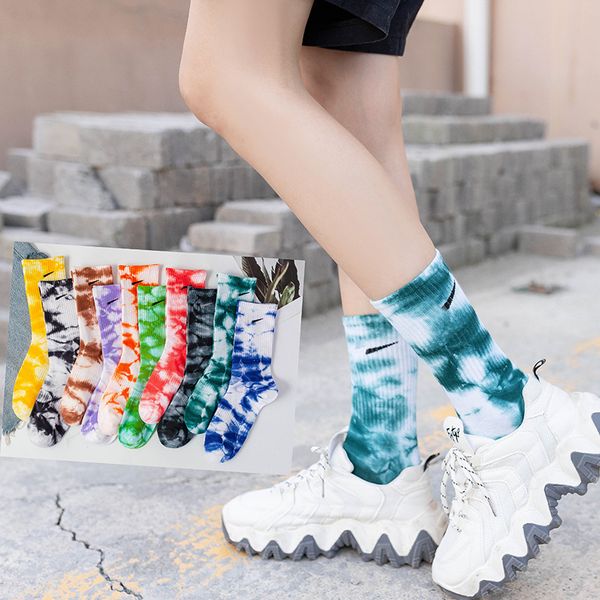 

2020 new men women novelty colorful tie-dyeing skateboard cotton harajuku hiphop socks sport couple long sock, Black