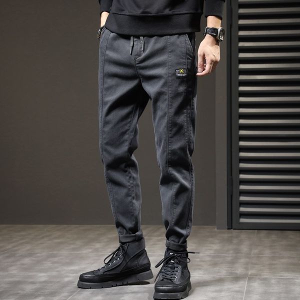 

men's casual long pants straight loose 2020 new fashion brand trend versatile, plush thickened in autumn and winter, Black