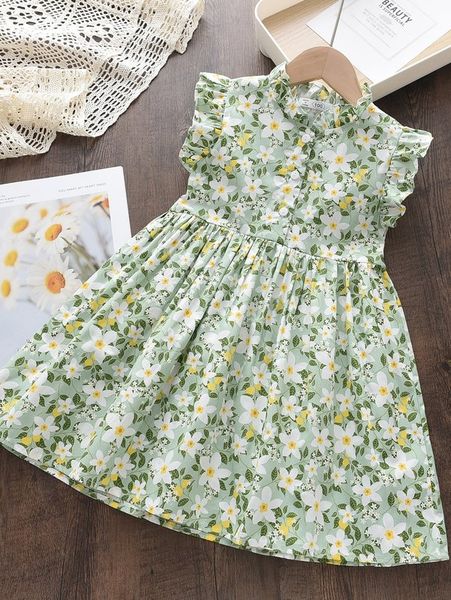 

toddler girls allover floral print ruffle trim dress she, Red;yellow
