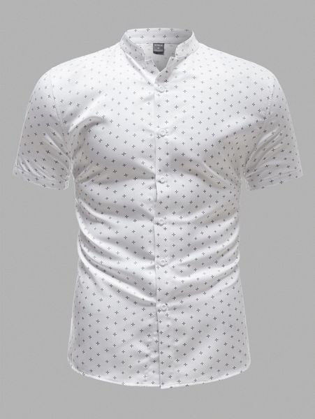 

men geo print button front shirt 18vq#, White;black