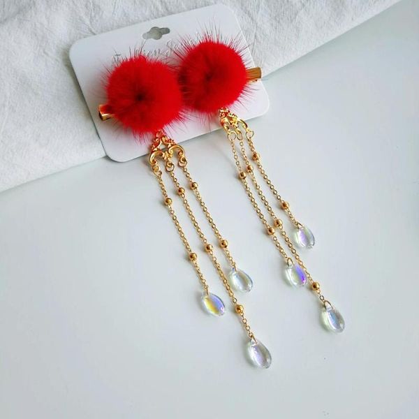 

classical chinese style hair clip tassel pair clip ornaments festival celebration hair accessory heirpiece alloy belt drill, Slivery;white