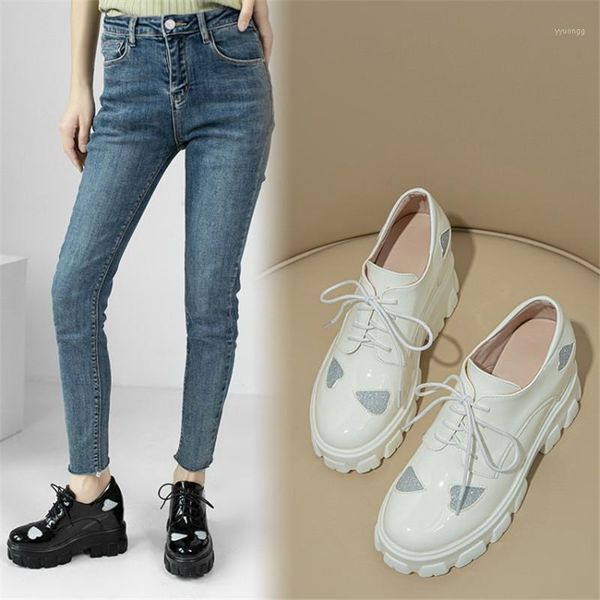 

spring 2021 new women's shoes with round head and inner heighten. small leather shoes women platform platform joker casual1, Black