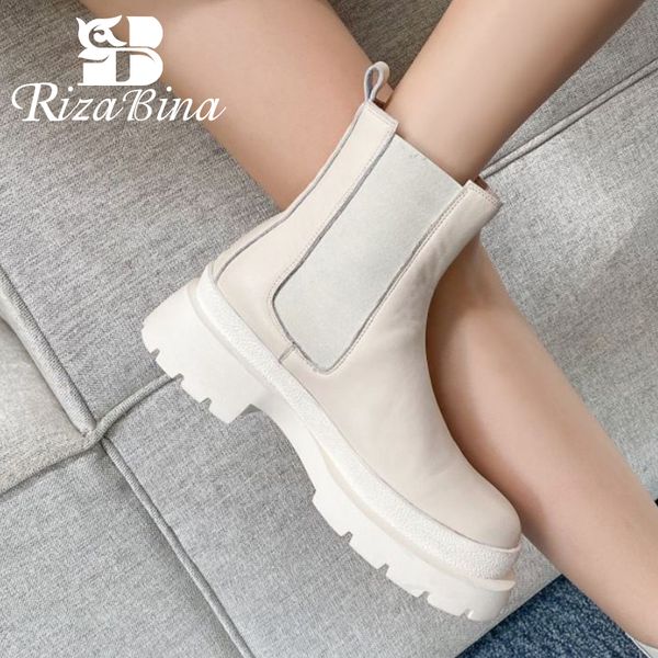 

rizabina натуральной кожи женщин ботильоны мода высокой пятки платформы зимняя обувь женщина теплый короткие загрузки леди обувь размер 34-3, Black